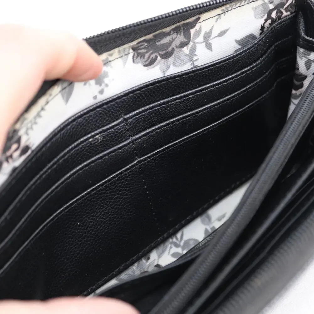 Bella Russo Wallet Black Faux Leather Quilted Clutch ID Card Cash Coin Accordion